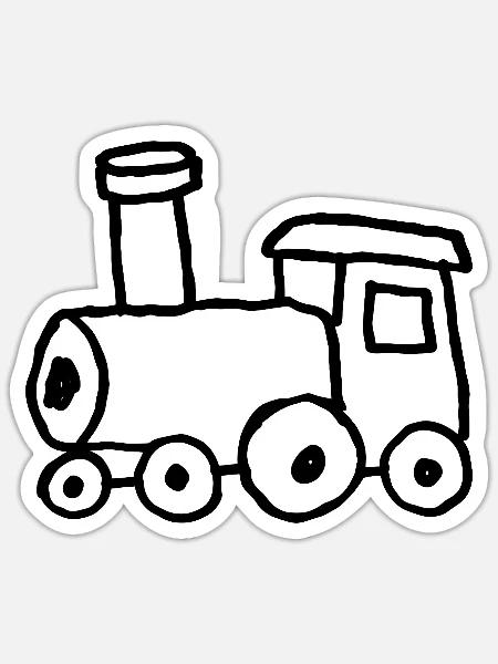 Handgezeichnete Spielzeug-Lokomotive - Sticker Größe S (10 x 10 cm) - Mattweiß