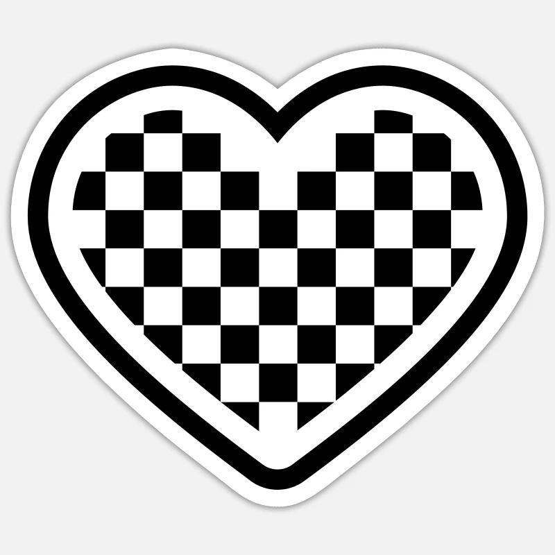 checkerboard heart - Sticker Größe S (10 x 10 cm) - Mattweiß
