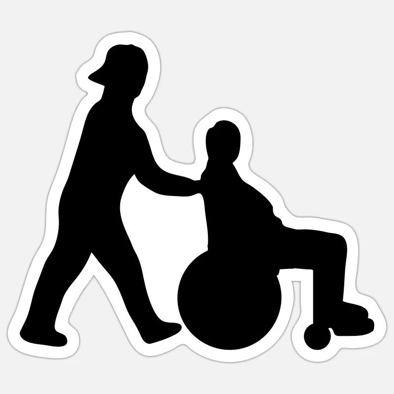 Altenpfleger schiebt Senior im Rollstuhl Sticker Größe S (10 x 10 cm)