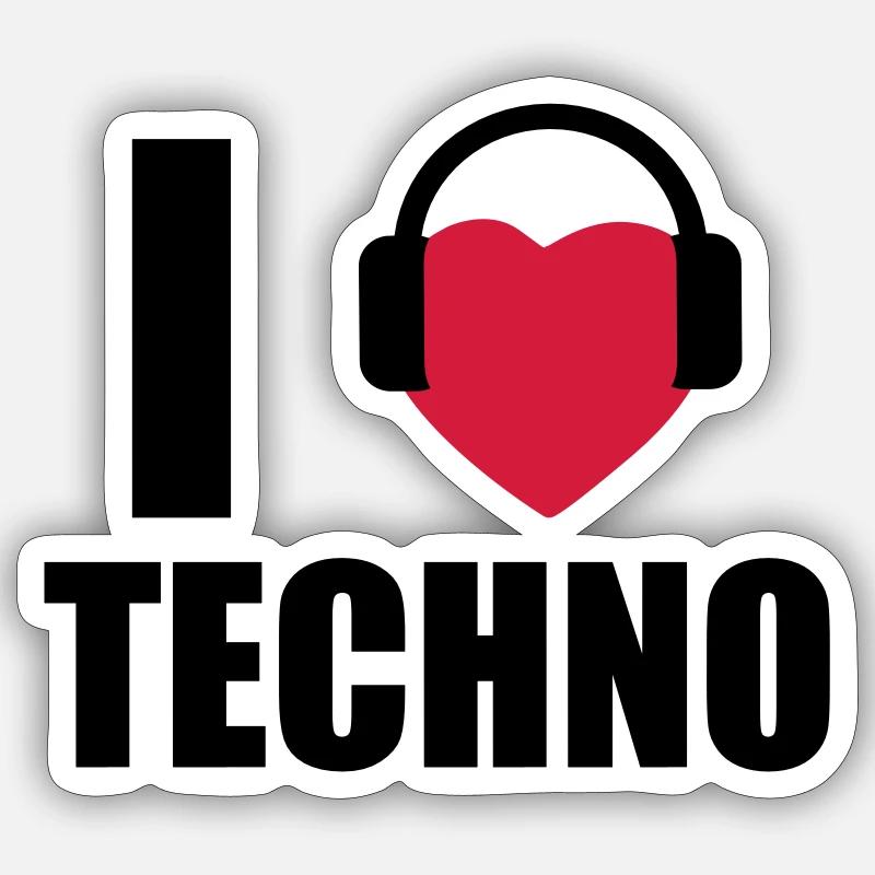 I LOVE TECHNO 1 Sticker taille S (10 x 10 cm)
