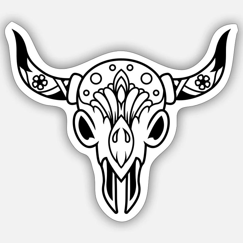 Schädel mit Hörnern - Sticker Größe S (10 x 10 cm) - Mattweiß