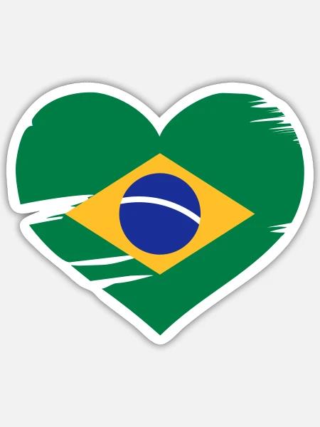J’aime Brasil - coeur drapeau Brésil - Sticker taille S (10 x 10 cm) - blanc mat