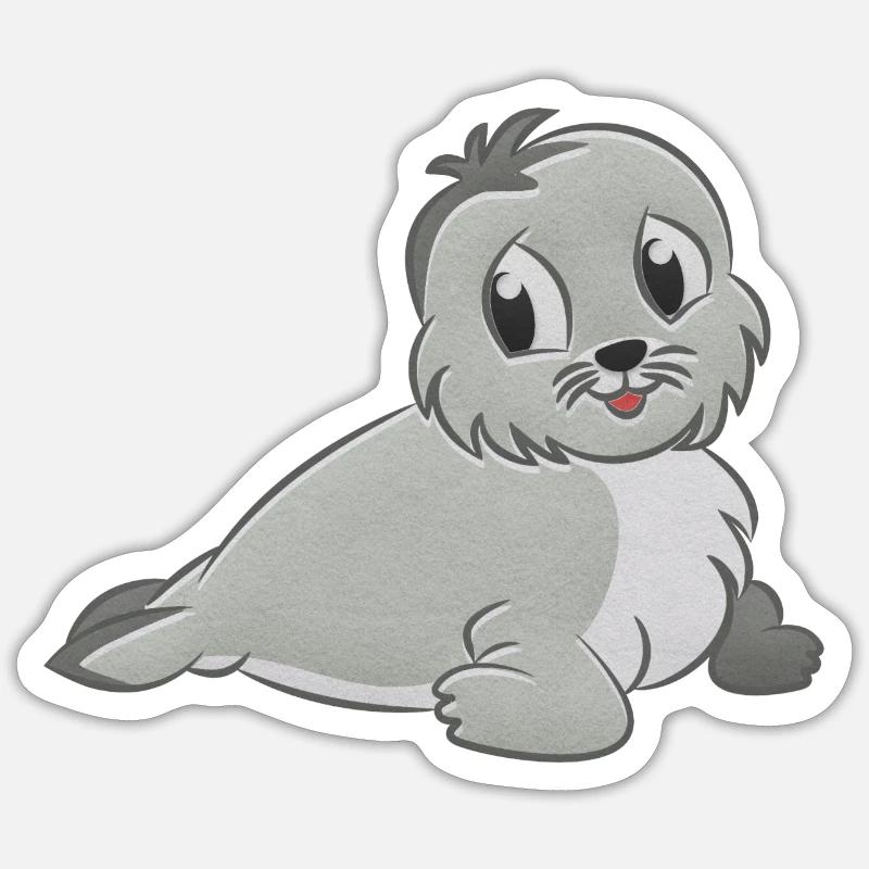 Robbe Plüschtier - Sticker Größe S (10 x 10 cm) - Mattweiß