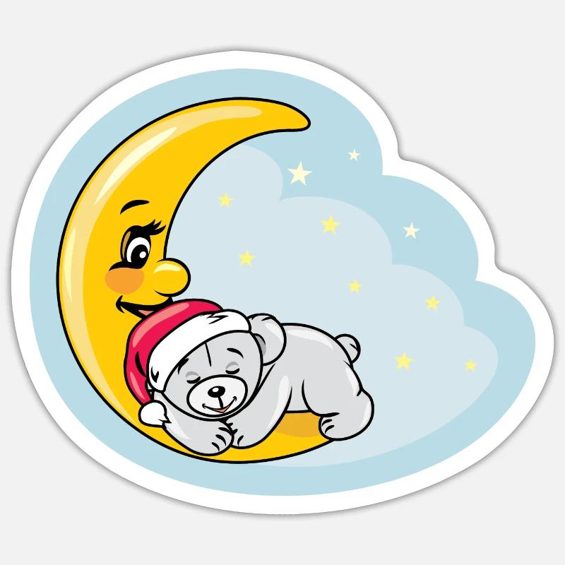 Sleeping teddy bear on the moon Sticker size S (10 x 10 cm)