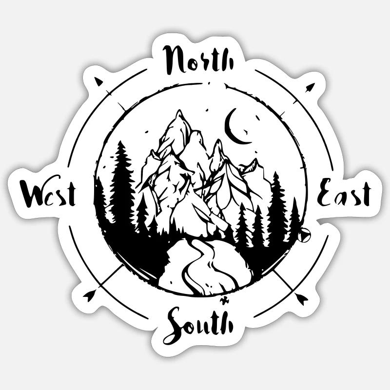 Berg mit Kompass Sticker Größe S (10 x 10 cm)