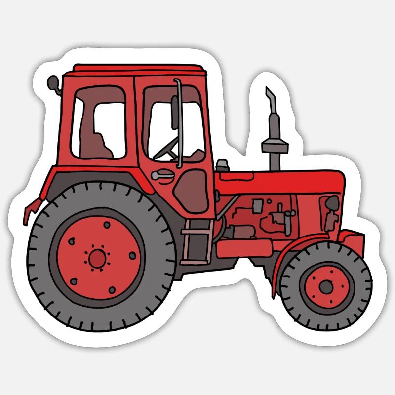 Red tractor - Sticker size S (10 x 10 cm) - white matte