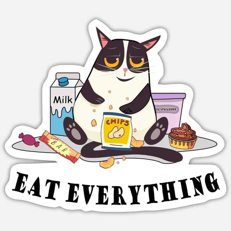 Chat vorace - Sticker taille S (10 x 10 cm) - blanc mat