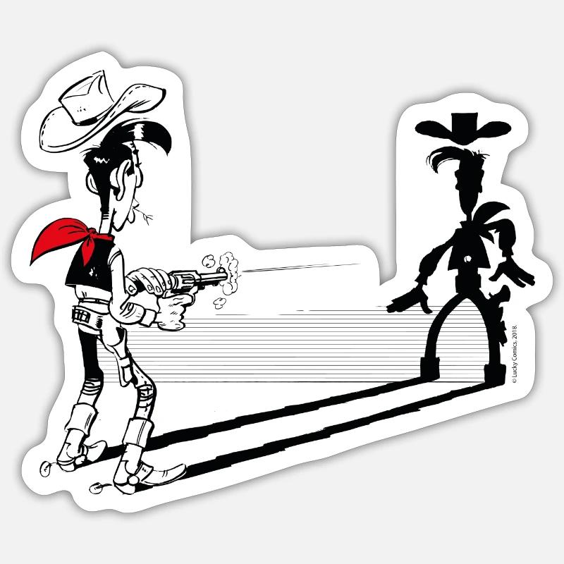 Lucky Luke Plus Rapide Que Son Ombre - Sticker taille S (10 x 10 cm) - blanc mat