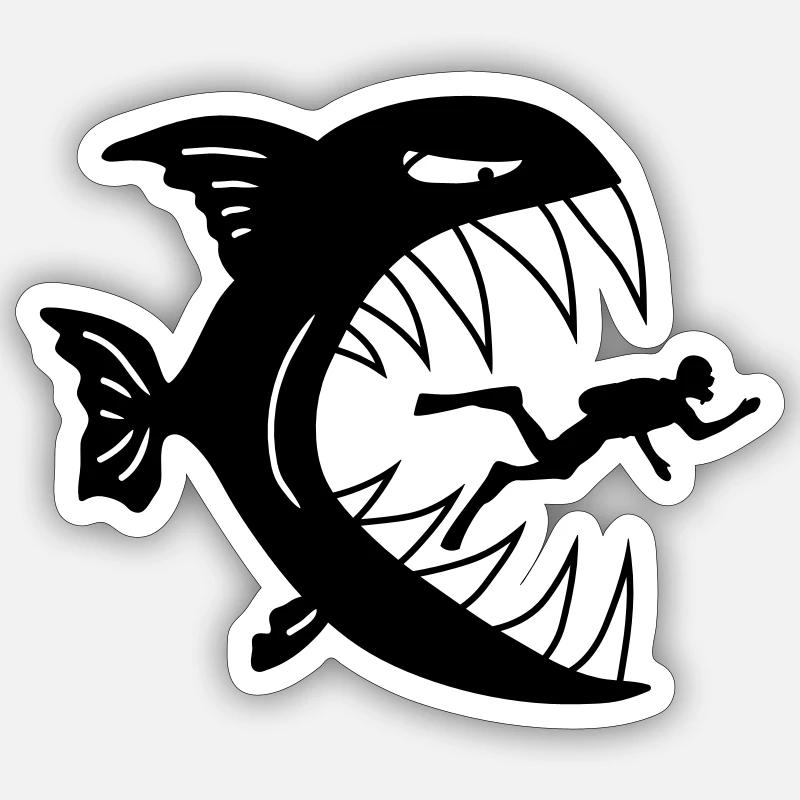 Monster Fish Eats Diver - Sticker size S (10 x 10 cm) - white matte