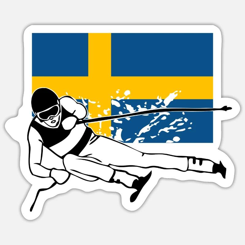 Drapeau ski alpin suède Sticker taille S (10 x 10 cm)