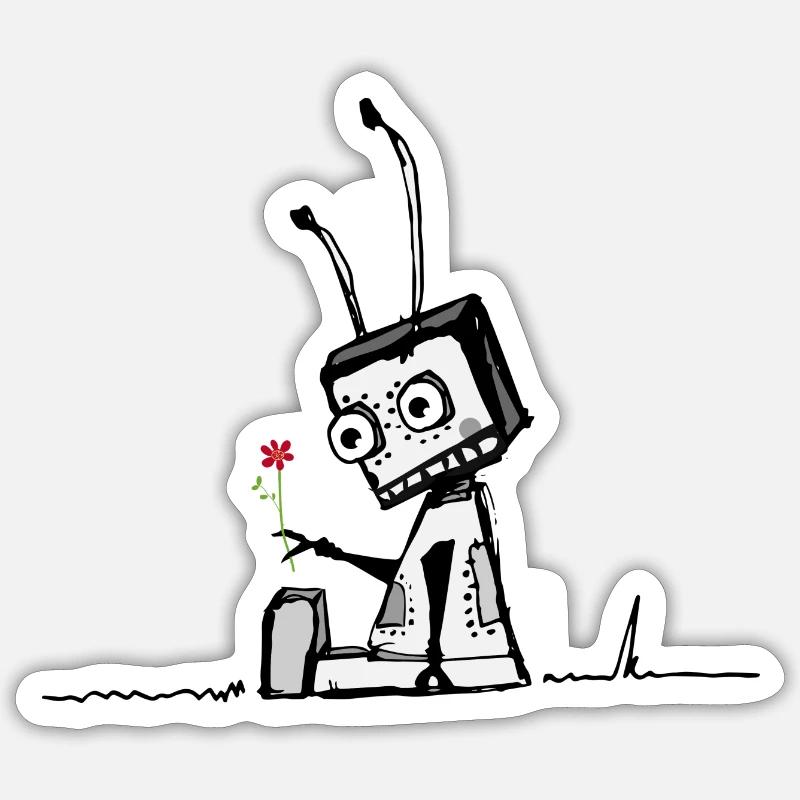 Roboter mit einer Blume Sticker Größe S (10 x 10 cm)