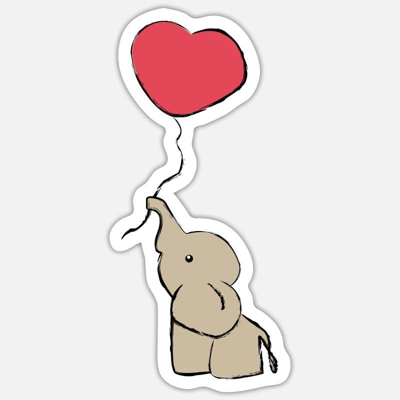 Süßer Elefant mit Ballon - Geschenkidee - Geschenk - Sticker Größe S (10 x 10 cm) - Mattweiß