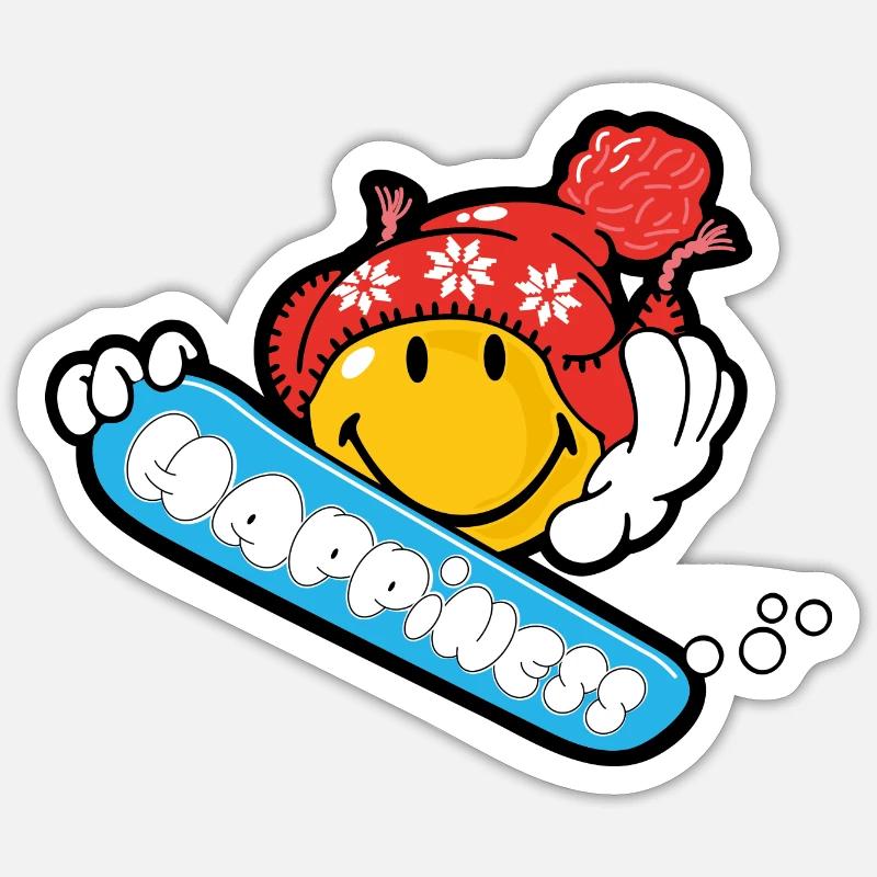 Smiley Snowboarding - Sticker størrelse S (10 x 10 cm) - mat hvid
