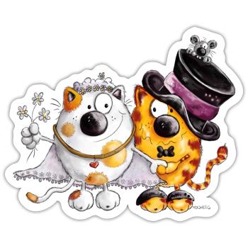 Katzen Hochzeit - Sticker Größe S (10 x 10 cm) - Mattweiß - Vorne