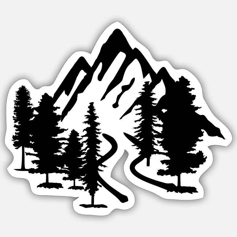 Mountain, Forest and Road - Sticker size S (10 x 10 cm) - white matte