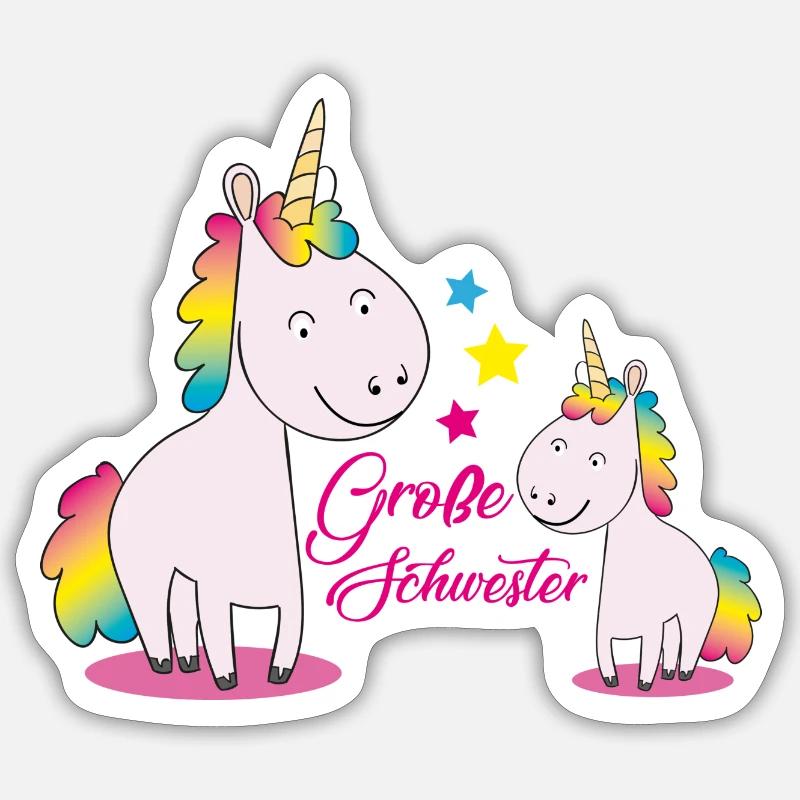 Große Schwester Einhorn - Sticker Größe S (10 x 10 cm) - Mattweiß