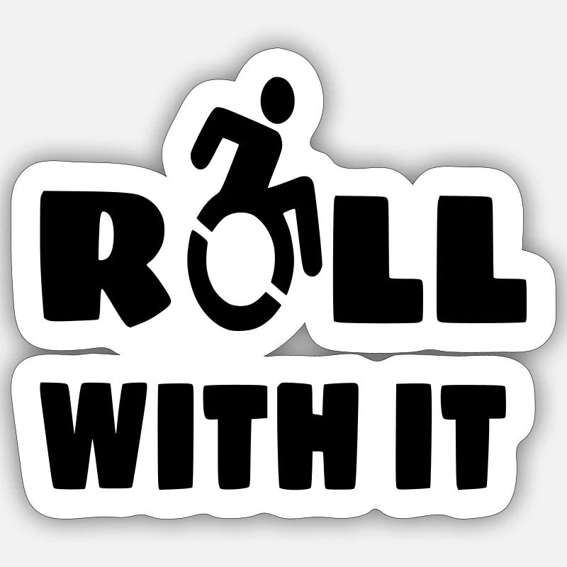 Je roule avec mon fauteuil roulant, mon roller, mon handicapé # - Sticker taille S (10 x 10 cm) - blanc mat