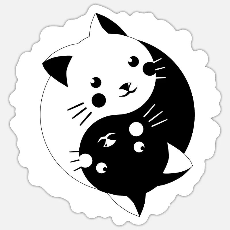 Coole Kätzchen Yin Yang Katzen Cat Geschenkidee - Sticker Größe S (10 x 10 cm) - Mattweiß