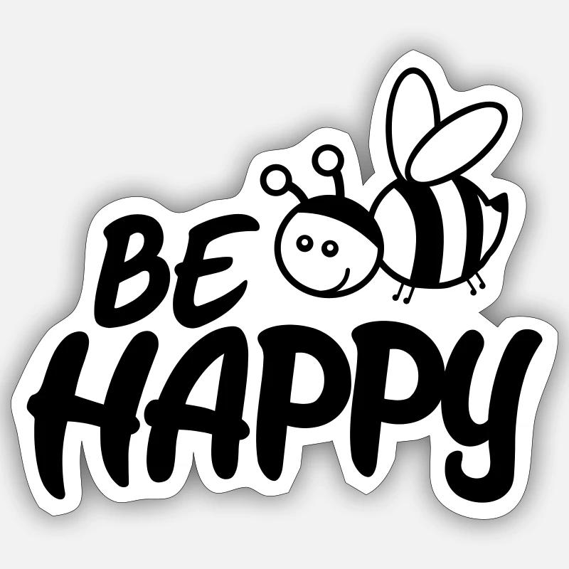 bee happy - be happy - Sticker taille S (10 x 10 cm) - blanc mat