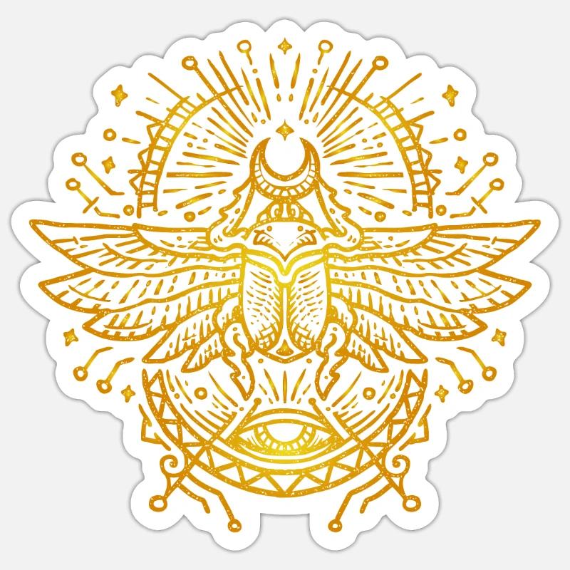 Beetle Bug égyptien Monoline Vintage - Sticker taille S (10 x 10 cm) - blanc mat