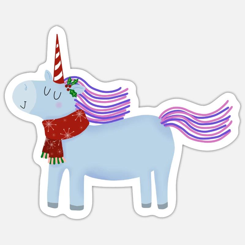 Licorne de Noël avec écharpe Sticker taille S (10 x 10 cm)