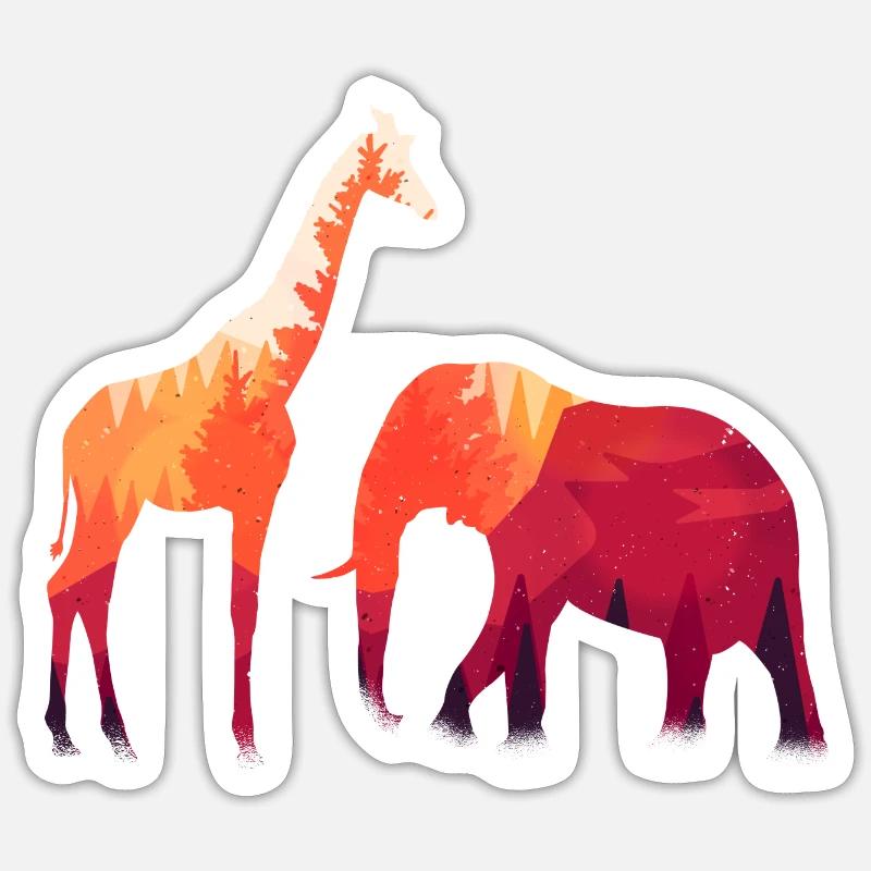 Giraffe Elefant Silhoutte 01 2021 - Sticker size S (10 x 10 cm) - white matte