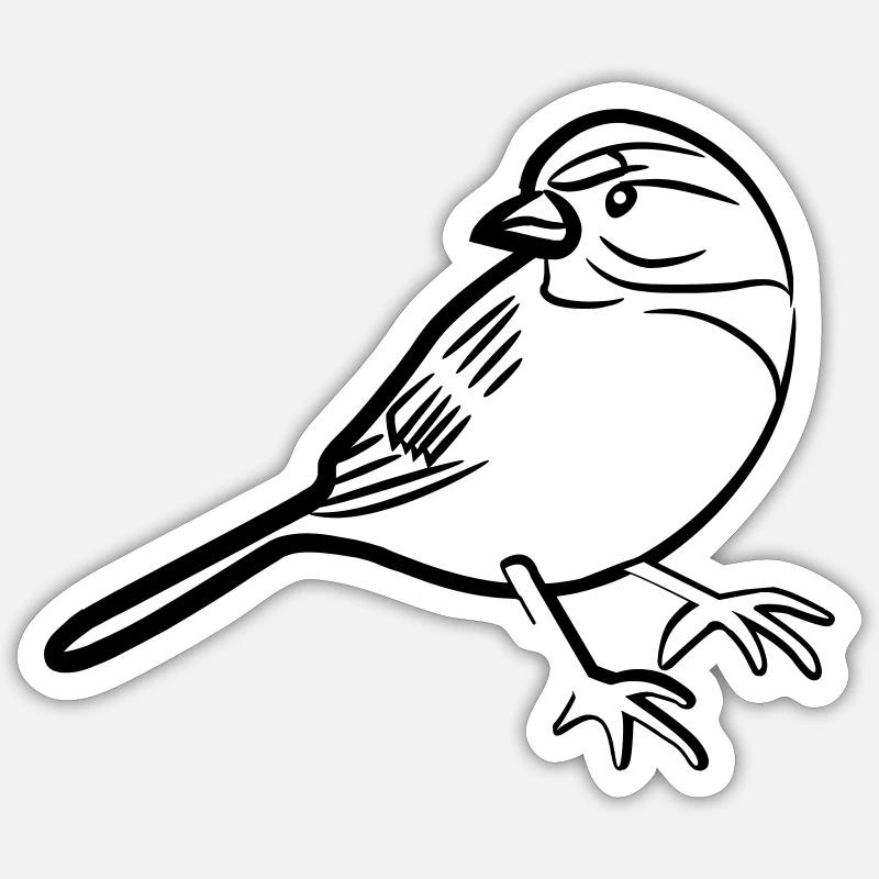 Illustration de moineau - Sticker taille S (10 x 10 cm) - blanc mat