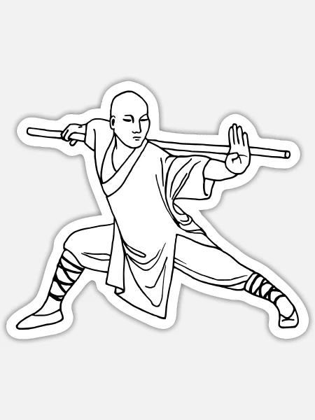 Kung Fu Shaolin Mönch - Sticker Größe S (10 x 10 cm) - Mattweiß