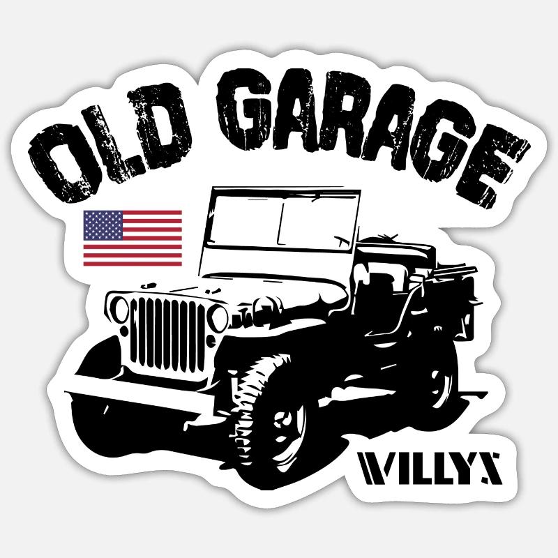 Old Garage Jeep - Sticker taille S (10 x 10 cm) - blanc mat