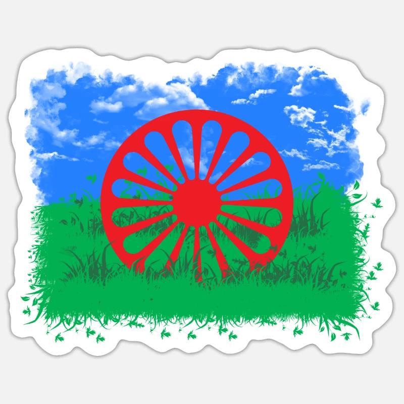 Rom et Sinti Drapeau Liberté et Nature - Sticker taille S (10 x 10 cm) - blanc mat