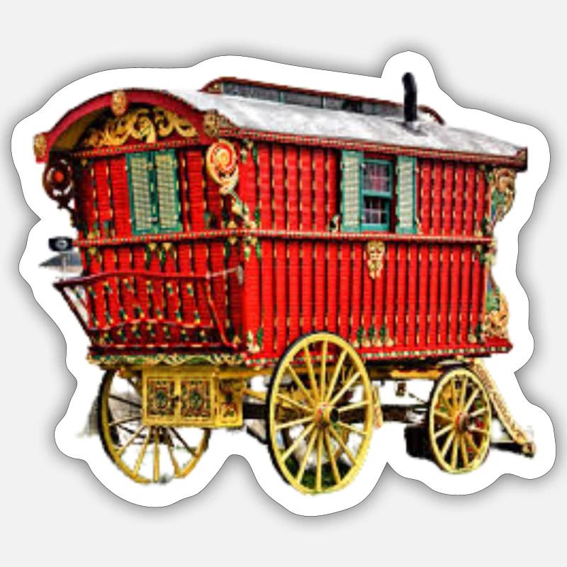caravane gitane tirée par un cheval Sticker taille S (10 x 10 cm)