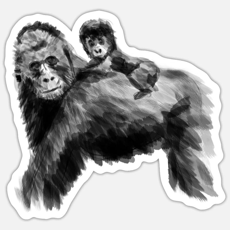 Gorille papa avec bébé Sticker taille S (10 x 10 cm)
