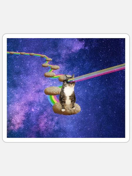 Süße Tabby-Katze im Weltraum - Sticker Größe S (10 x 10 cm) - Mattweiß