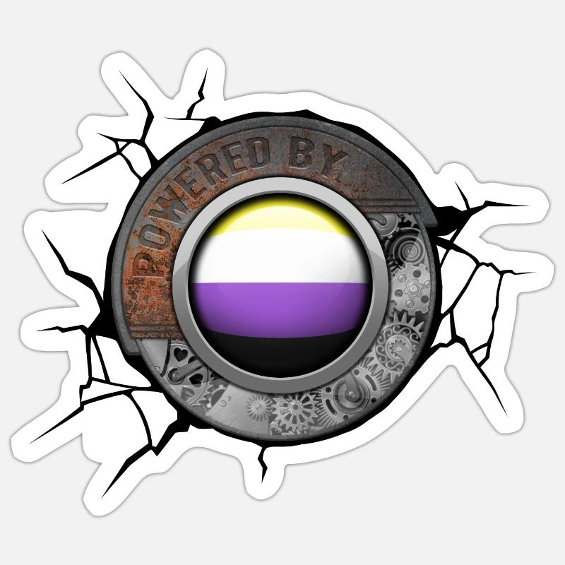 Propulsé par le moteur Steampunk Non Binary Pride - Sticker taille S (10 x 10 cm) - blanc mat