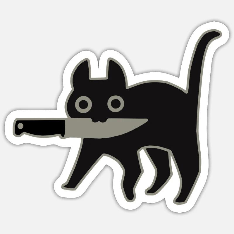 GattoColtello_Black - Sticker taille S (10 x 10 cm) - blanc mat