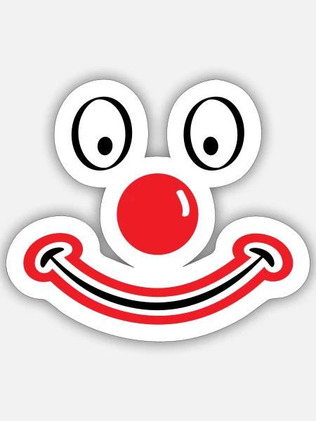 Visage de clown au nez rouge. Visage de clown - Sticker taille S (10 x 10 cm) - blanc mat