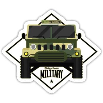 VOITURE MILITAIRE ENCIENNE - CAMOUFLAGE MILITAIRE - Sticker taille S (10 x 10 cm) - blanc mat - Devant
