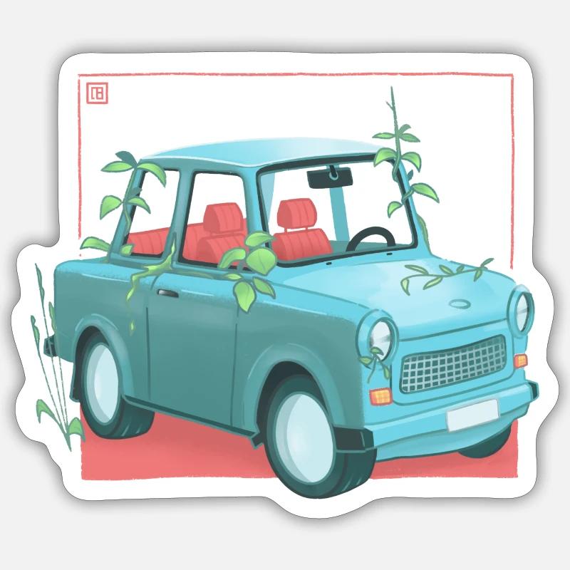 Trabi with plants - Sticker size S (10 x 10 cm) - white matte