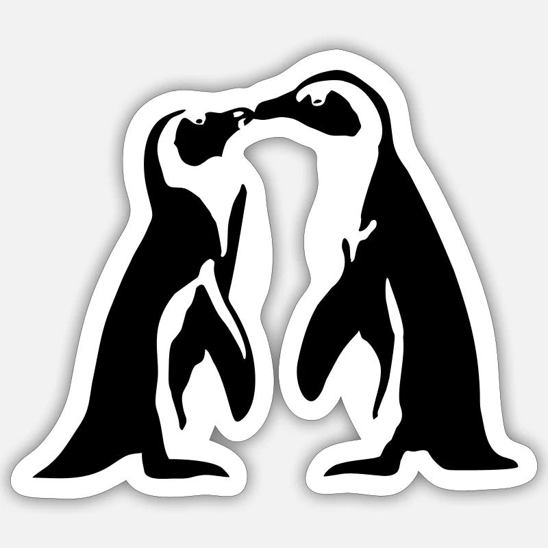 Pingouin - Couple, Amour - Sticker taille S (10 x 10 cm) - blanc mat