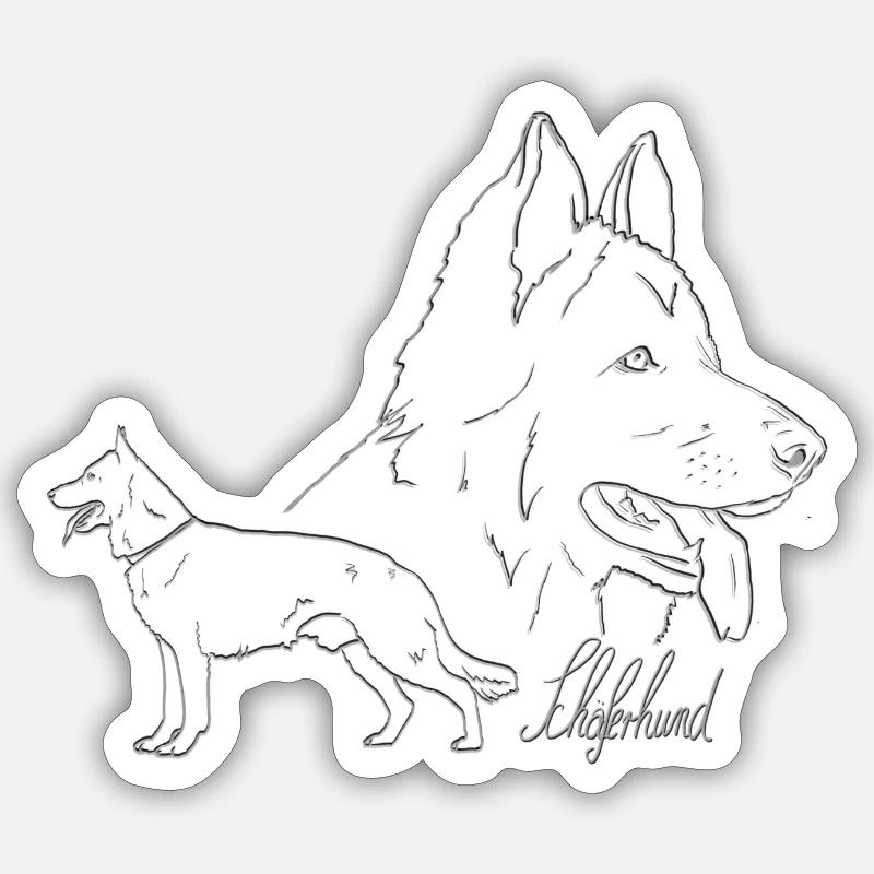 Schäferhund mit Schriftzug - Sticker Größe S (10 x 10 cm) - Mattweiß