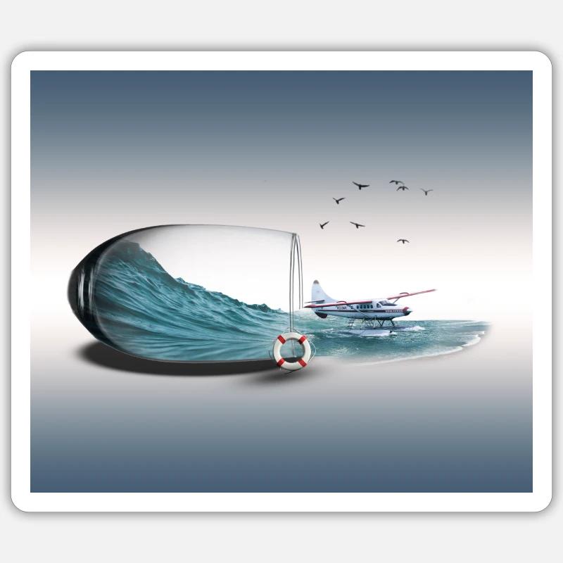 Illustration Hydravion - Sticker taille S (10 x 10 cm) - blanc mat