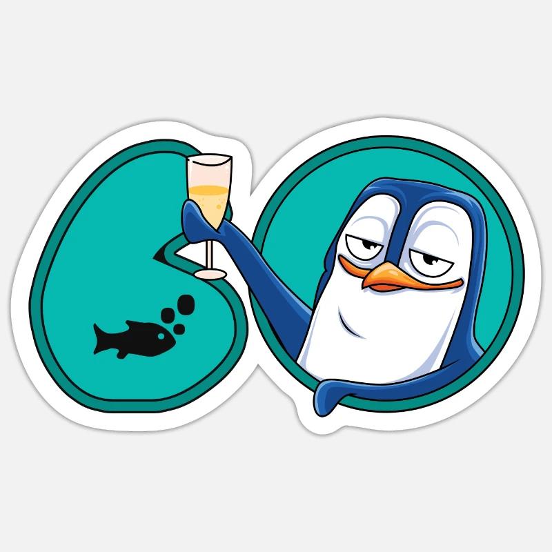 Pingouin des 60 ans - Sticker taille S (10 x 10 cm) - blanc mat