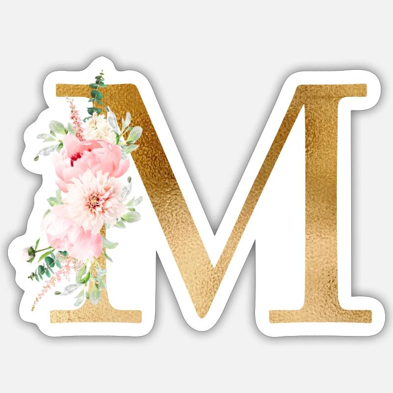 Botanik Floral Monogramm M - Sticker Größe S (10 x 10 cm) - Mattweiß