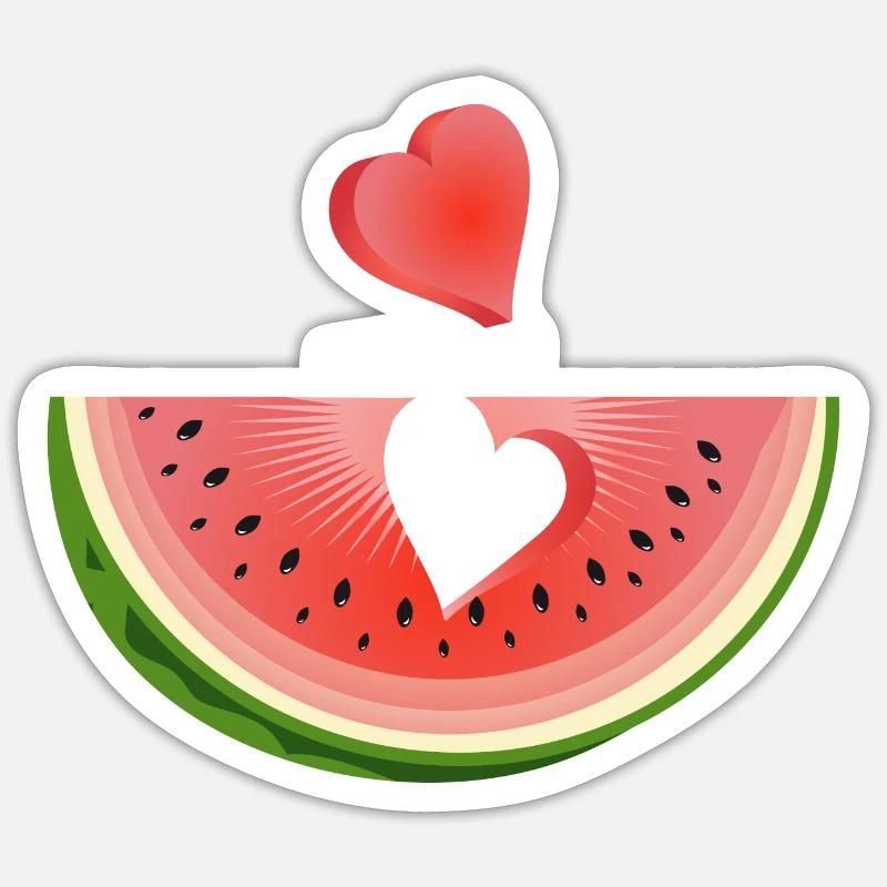 Stück einer Wassermelone mit Herz - Sticker Größe S (10 x 10 cm) - Mattweiß