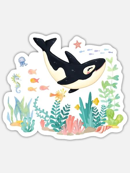 Schwertwal Meer - Sticker Größe S (10 x 10 cm) - Mattweiß