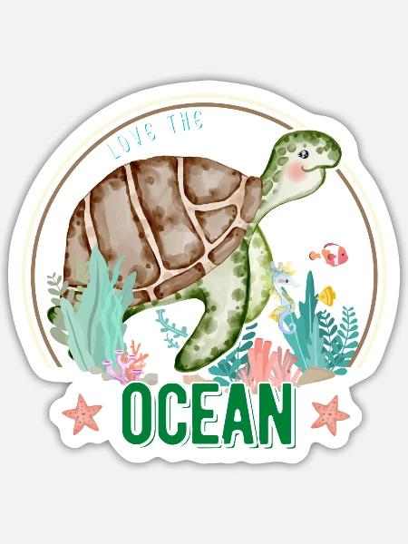 ocean turtle watercolor - Sticker Größe S (10 x 10 cm) - Mattweiß