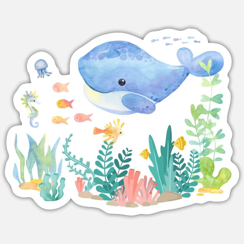Whale Ocean - Sticker Größe S (10 x 10 cm) - Mattweiß