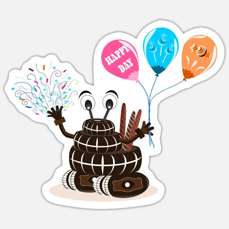 HAPPY DAY ROLLING CAKE - Sticker size S (10 x 10 cm) - white matte