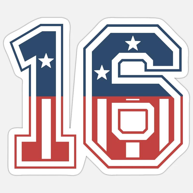 Numéro 16 États-Unis - Sticker taille S (10 x 10 cm) - blanc mat