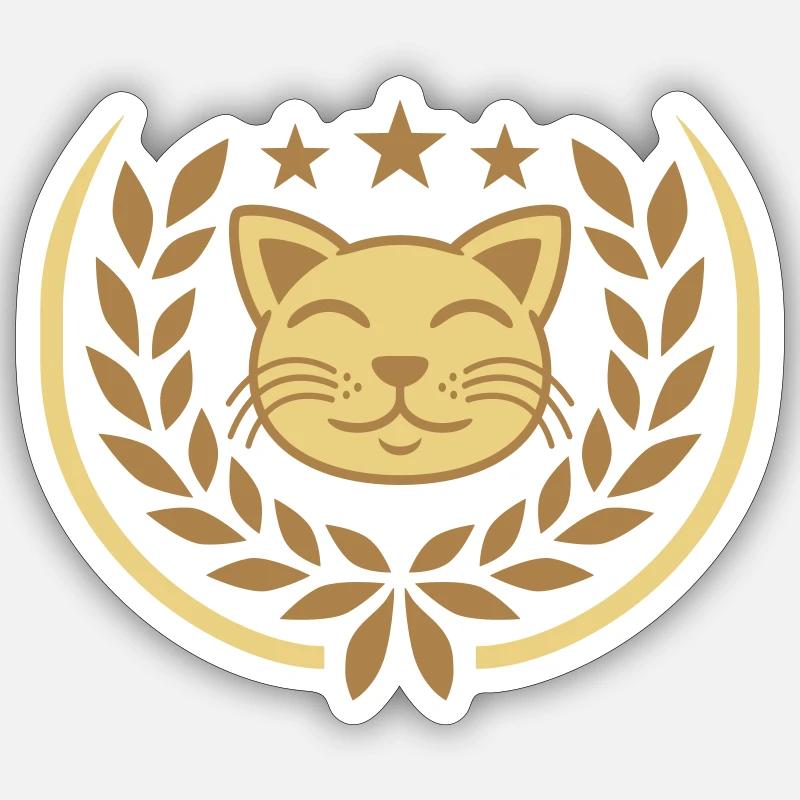 Laurel Wreath Face Cat Stars - Sticker taille S (10 x 10 cm) - blanc mat